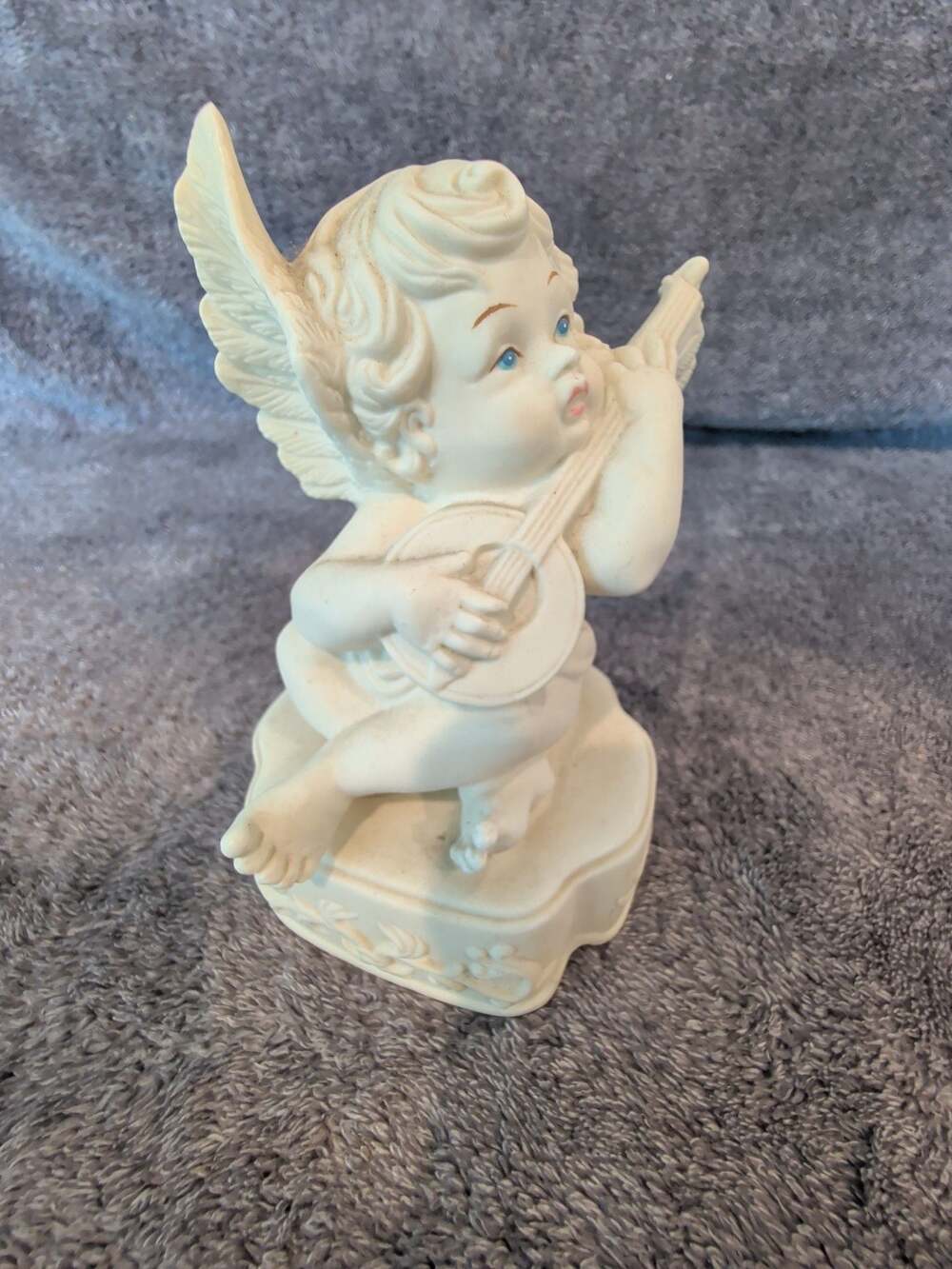 Vintage Enesco Cherub Angel Playing Mandolin Musical Figurine